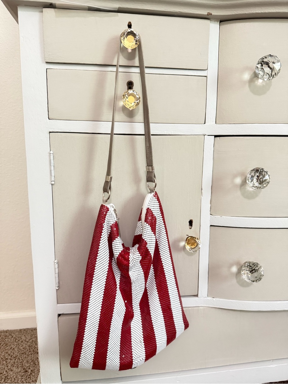 Rare Vintage Whiting & Davis Striped Mesh Purse Bag